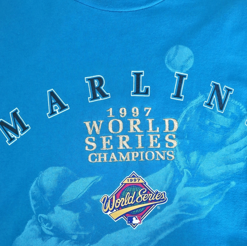 📣 Vintage MLB Florida Marlins ⚾ 1997 World Series Champions 🏆 Tshirt Size XL - Picture 2 of 5